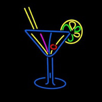 Stylized Cocktail Or Martini Glass With Lime Slice Neonskylt