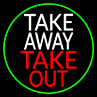 Take Away Take Out Oval With Green Border Neonskylt