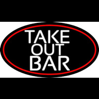 Take Out Bar Oval With Red Border Neonskylt