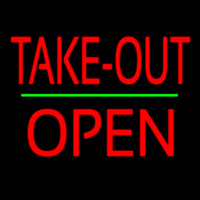 Take Out Block Open Green Line Neonskylt