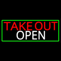 Take Out Open With Green Border Neonskylt