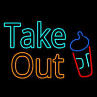 Take Out With Wine Glass Neonskylt