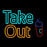 Take Out With Wine Glass Neonskylt