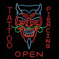 Tattoo Body Piercing Shop OPEN Neonskylt