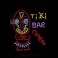 Ti Ki Bar Cocktails Open Aboriginal Man Neonskylt
