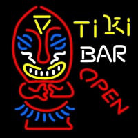 Tiki Bar Open Palm Tree Bamboo Hut Neonskylt