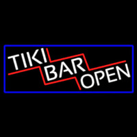 Tiki Bar Open With Blue Border Real Neon Glass Tube Neonskylt