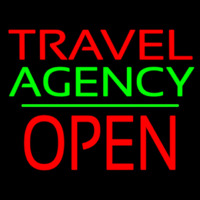 Travel Agency Open Block Green Line Neonskylt