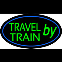 Travel By Train With Blue Border Neonskylt