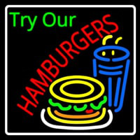 Try Our Hamburgers Logo With Border Neonskylt