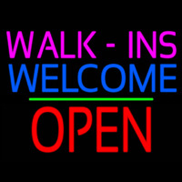 Walk Ins Welcome Block Open Green Line Neonskylt