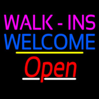Walk Ins Welcome Open Yellow Line Neonskylt