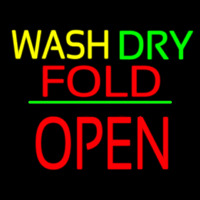 Wash Dry Fold Block Open Green Line Neonskylt