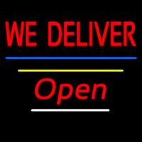 We Deliver Open Blue And Yellow Line Neonskylt