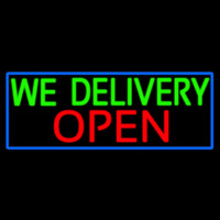 We Deliver Open With Blue Border Neonskylt