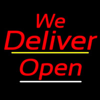 We Deliver Open Yellow Line Neonskylt