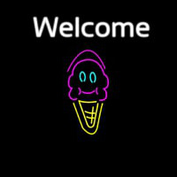 Welcome Ice Cream Cone And Smiling Face Neonskylt