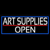 White Art Supplies Open With Blue Border Neonskylt