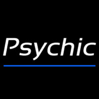White Cursive Psychic Blue Line Neonskylt