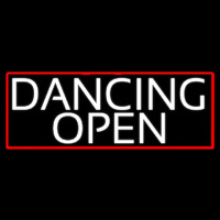 White Dancing Open With Red Border Neonskylt