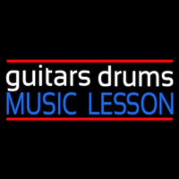 White Guitar Drums Blue Music Lesson Neonskylt