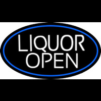 White Liquor Open Oval With Blue Border Neonskylt