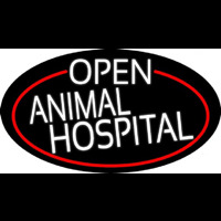 White Open Animal Hospital Oval With Red Border Neonskylt