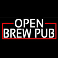 White Open Brew Pub With Red Border Neonskylt