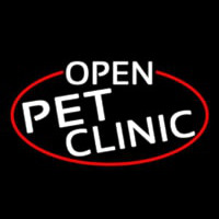White Open Pet Clinic Oval With Red Border Neonskylt