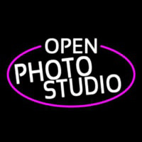 White Open Photo Studio Oval With Pink Border Neonskylt