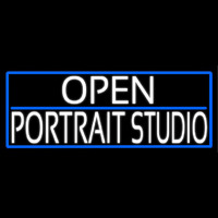 White Open Portrait Studio With Blue Border Neonskylt