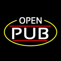 White Open Pub Oval With Yellow Border Neonskylt