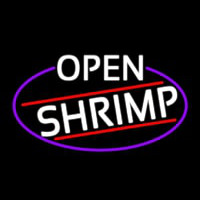 White Open Shrimp Oval With Blue Border Neonskylt