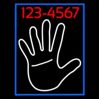 White Palm With Phone Number Blue Border Neonskylt