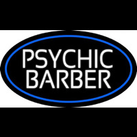 White Psychic Barber With Blue Border Neonskylt
