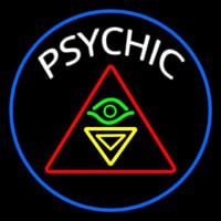 White Psychic Logo And Blue Border Neonskylt
