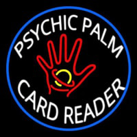 White Psychic Palm Card Reader Blue Circle Neonskylt