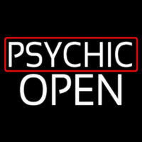 White Psychic Red Border Open Neonskylt