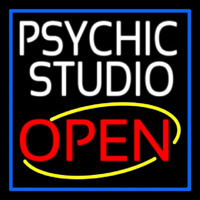 White Psychic Studio Red Open Blue Border Neonskylt