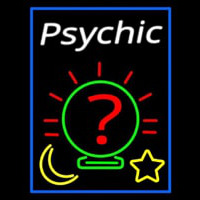 White Psychic With Blue Border Neonskylt