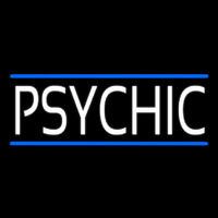 White Psychic With Blue Line Neonskylt