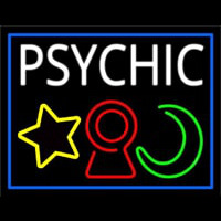 White Psychic With Logo Blue Border Neonskylt