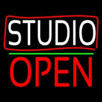 White Studio With Border Open 1 Neonskylt