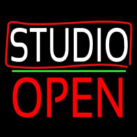 White Studio With Border Open 2 Neonskylt