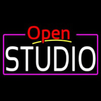 White Studio With Border Open 4 Neonskylt