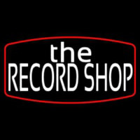White The Record Shop Block Red Border Neonskylt