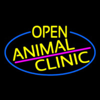 Yellow Animal Clinic Oval With Blue Border Neonskylt