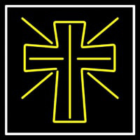 Yellow Christian Cross Neonskylt