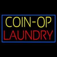 Yellow Coin Op Laundry Blue Border Neonskylt