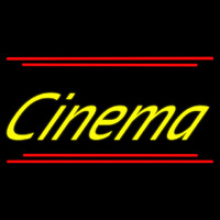 Yellow Cursive Cinema With Line Neonskylt